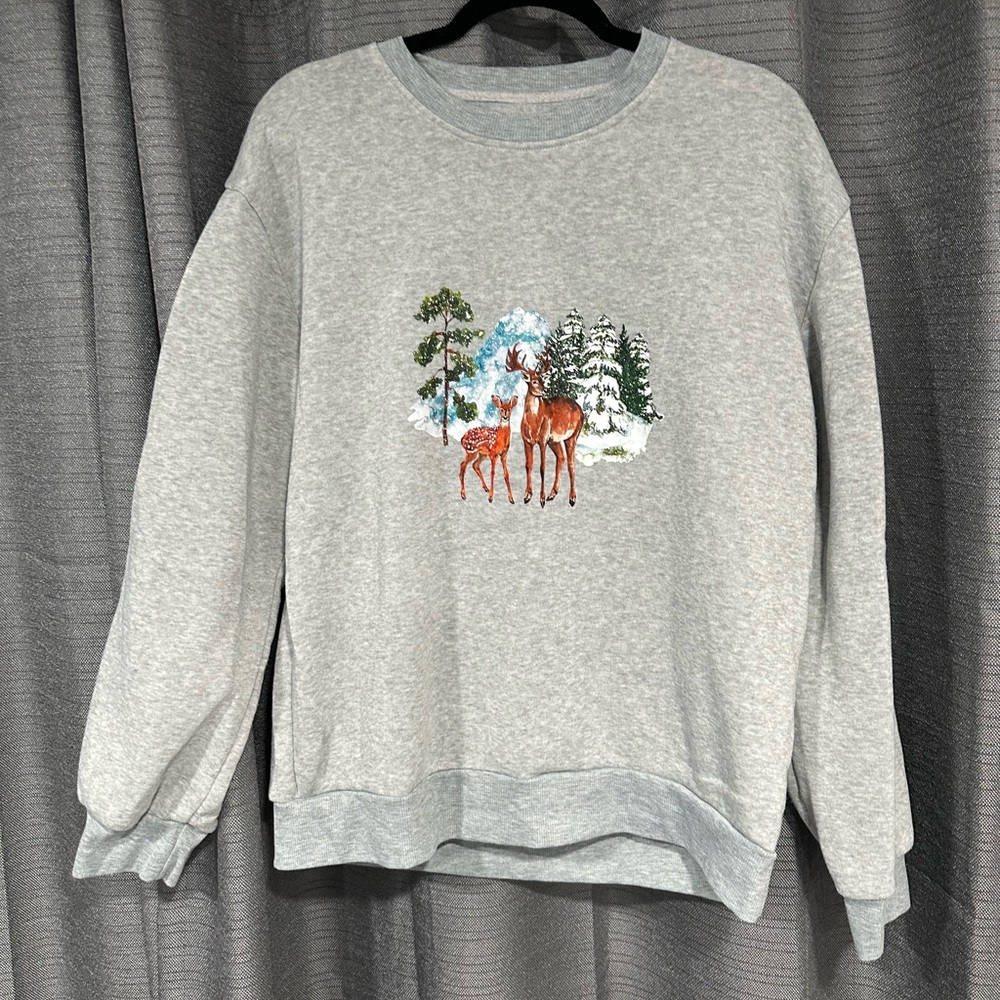 Gray Deer Print Men's Sweater